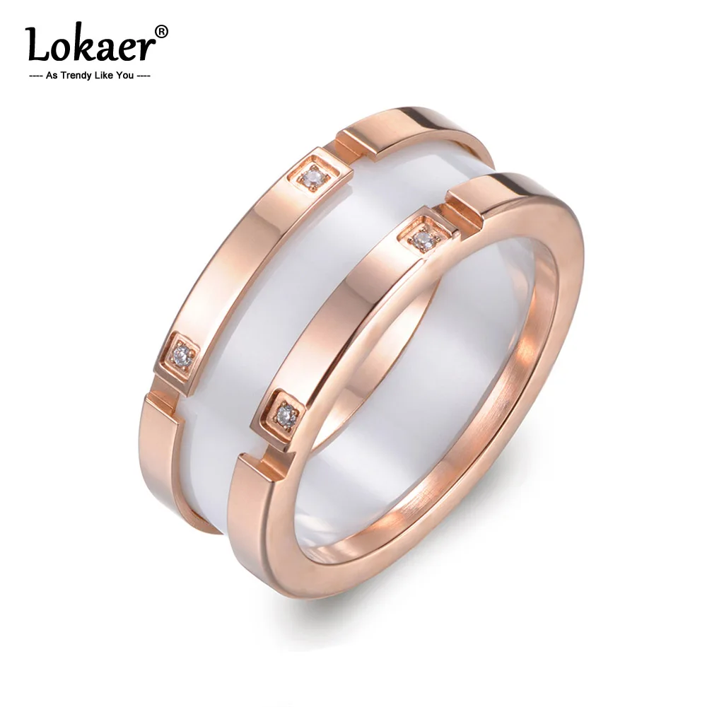 Кольцо женское Lokaer, из нержавеющей стали, керамическое, с мозаикой под розовое золото, роскошное, R17039