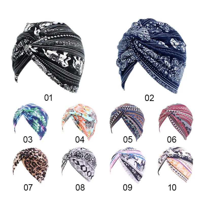 

Trendy Bohemia Forehead Cross Turban Hat Cotton Print Muslim Women Head Scarf Inner Caps For Hijab Arab Wrap Head Hijab Cap