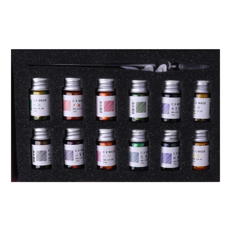 

13Pcs/Set Cherry Blossom Rain Bottled Dip Glass Pen Ink With Fountain Dip Writing Signature Pen Art Supplies Gifts 97QB