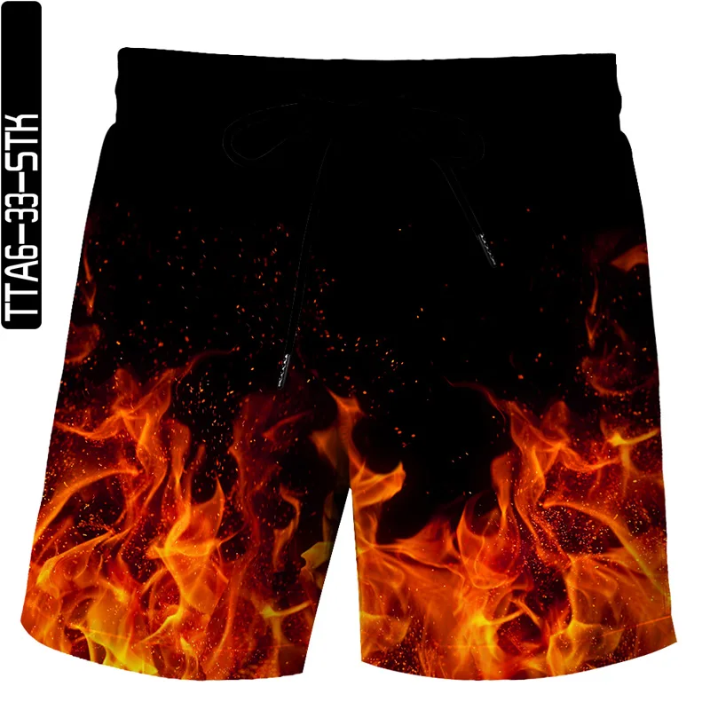 

2021 new men's flame element 3D printing summer shorts surf beach shorts travel quick-drying holiday street wear S-6XL
