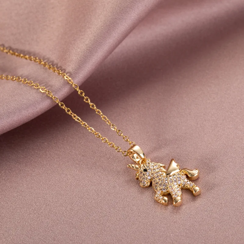 Простое Ожерелье Стразы с подвеской в виде единорога для женщин темпераментная