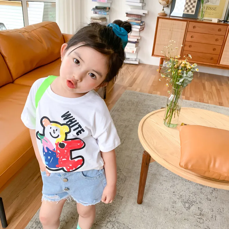 Женская хлопковая футболка с короткими рукавами Повседневная Свободная белого и