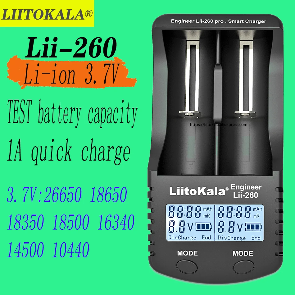 

Liitokala lii-260 ЖК-дисплей 3,7 В 18650/18500/16340/18350/14500/10440 литиевая батарея зарядное устройство для обнаружения батареи