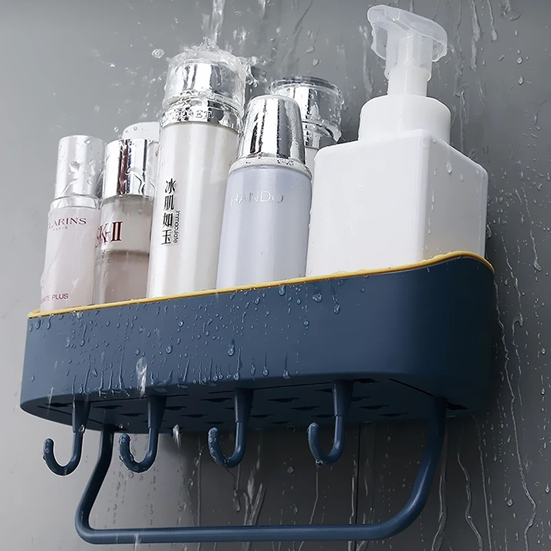 

Bathroom Shelves Shelf Free Punch Wall Corner Holder With Hook Kitchen Storage Rack Organizer Wall Mounted Shower Holder Accesso