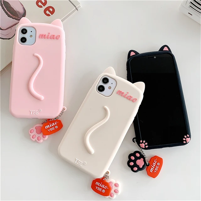 IPhone用の3D猫の耳のしっぽの電話ケース,かわいい,漫画の猫の足