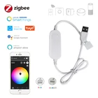 Беспроводной контроллер для светодиодной ленты Tuya Zigbee, USB, 5 в постоянного тока, 5050 RGB, RGBCCT, светильник контакта, 6 контактов, контроллер светильник подсветки телевизора, контроллер для Alexa Google