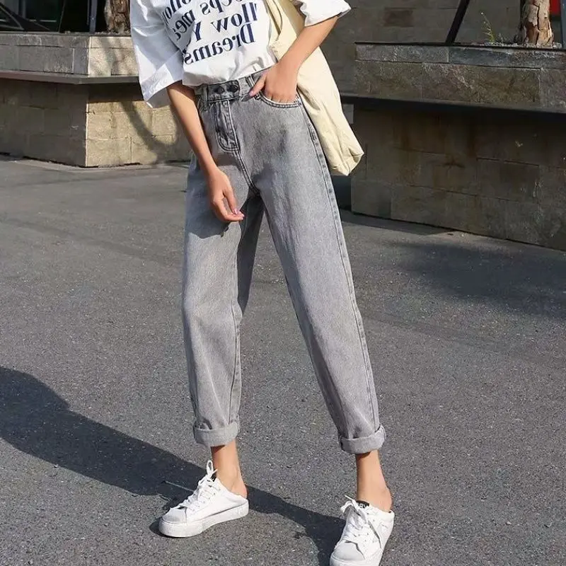 

Jeans Womens Basic All-match Regular Vintage Casual Women Trousers Trendy Harajuku Pockets High Waist Leisure Females Fashion