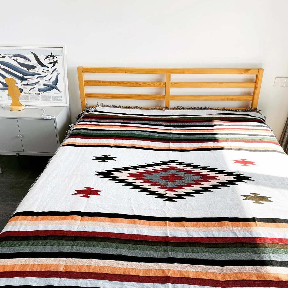 Хлопковое покрывало для дивана плед этнический декоративный гобелен с