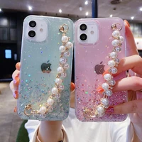 luxury glitter transparent phone case for samsung galaxy a02 m02 pearl bracelet epoxy soft shockproof bumper back cover