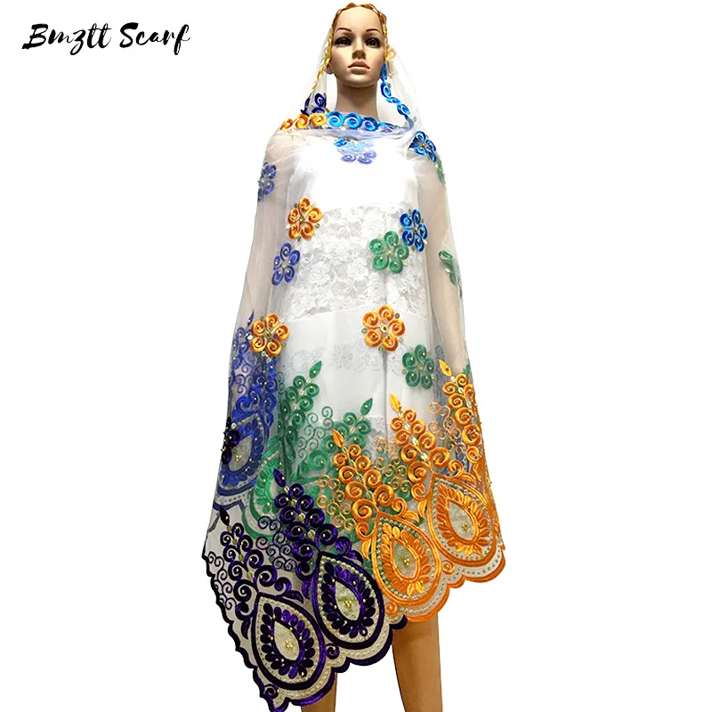 Новые африканские женские шарфы большой шарф с вышивкой бисером размер из тюли