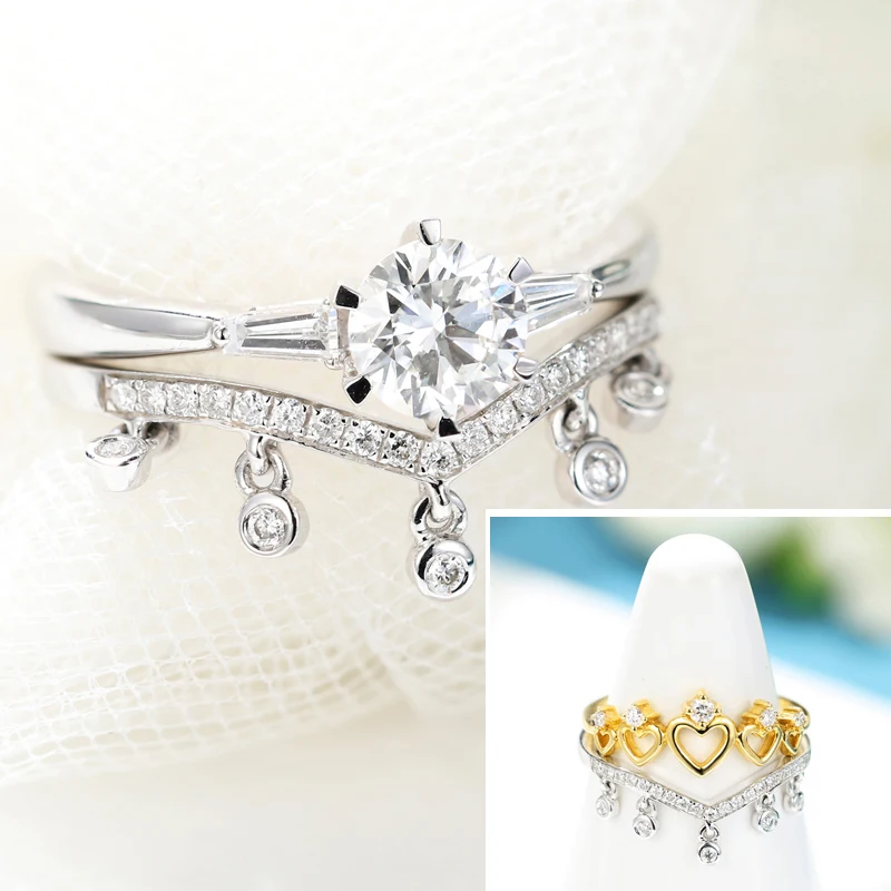 Кольцо с кисточками EDI AU585 14 k однотонное белое золото v-образная форма подходит