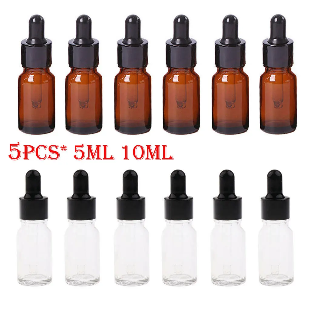 Прозрачные флаконы янтарного стекла 5 шт. х мл/10 мл пустые многоразовые