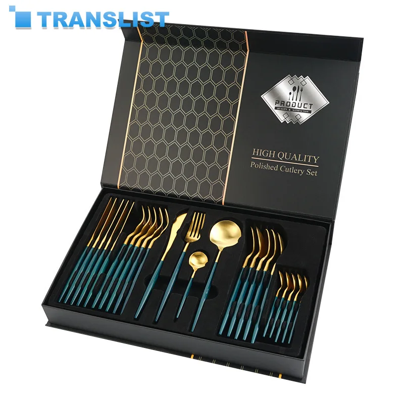 

24pcs Gold Dinnerware Set Stainless Steel Tableware Set Knife Fork Spoon Luxury Cutlery Set Kitchen Flatware Dishwasher Safe