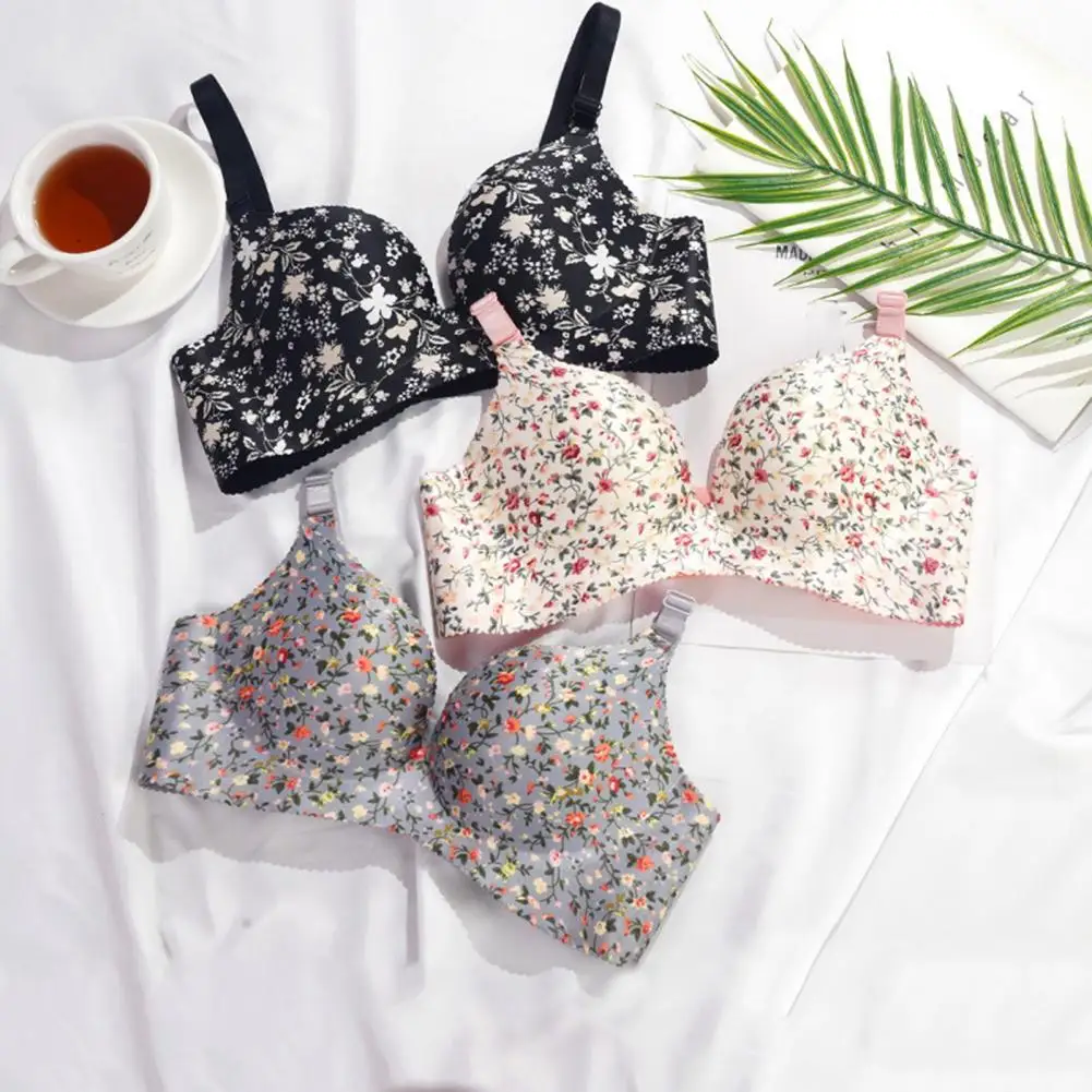 

40% Dropshipping!!Women Bra Floral Print Seamless Push Up Padded Brassiere for Daily Wear