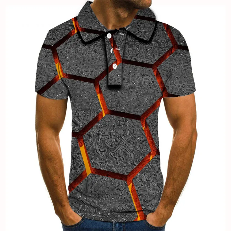 Новинка 2020 Мужская рубашка поло с 3D принтом квадратная высокое качество печать