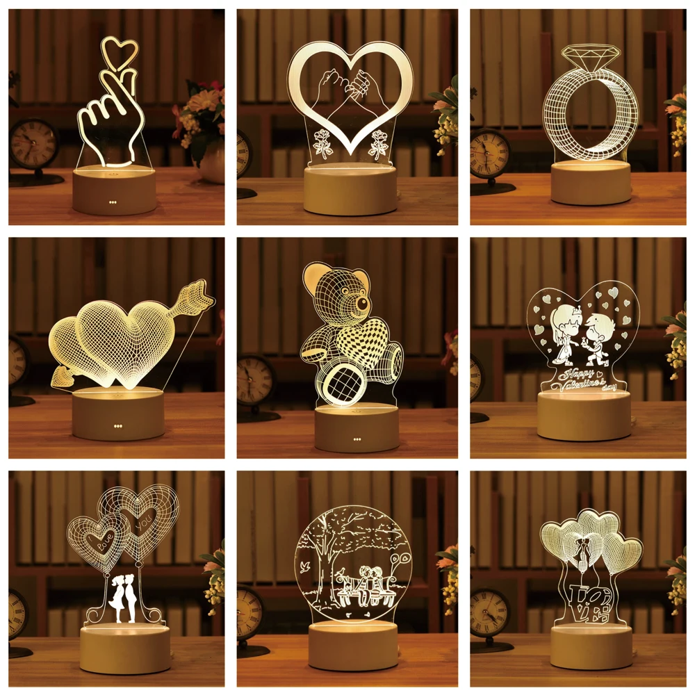 

3d Led Night Light Creative Table Lamp Valentine's Day Gift Romantic Heart-shaped Decorative Lamp Children's Gift Birthday Gift.