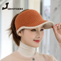 2021 fashion autumn winter women hats rabbit fur knitted ponytail beanies ladies elastic knitted empty top hat warm beanies hat
