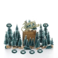 55 pcs artificial frosted sisal christmas tree wood base diy crafts mini pine tree for christma