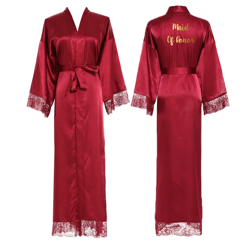 YUXINBRIDAL Шелковый атласный кружевной халат белый невесты халат подружки невесты халаты Свадебный длинный халат