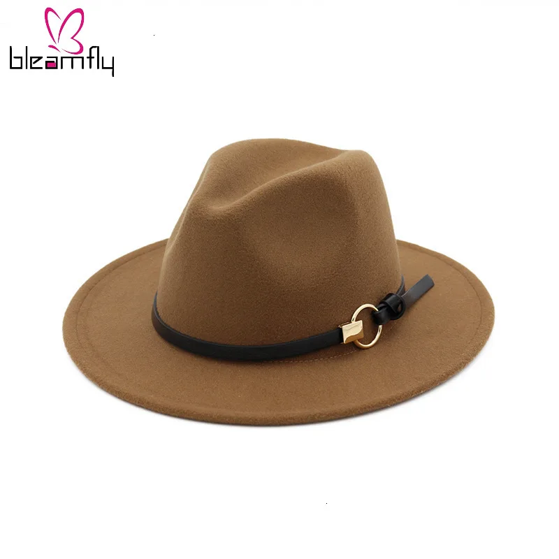 Женская шляпа с кожаным ремнем элегантная повседневная простая шерстяная