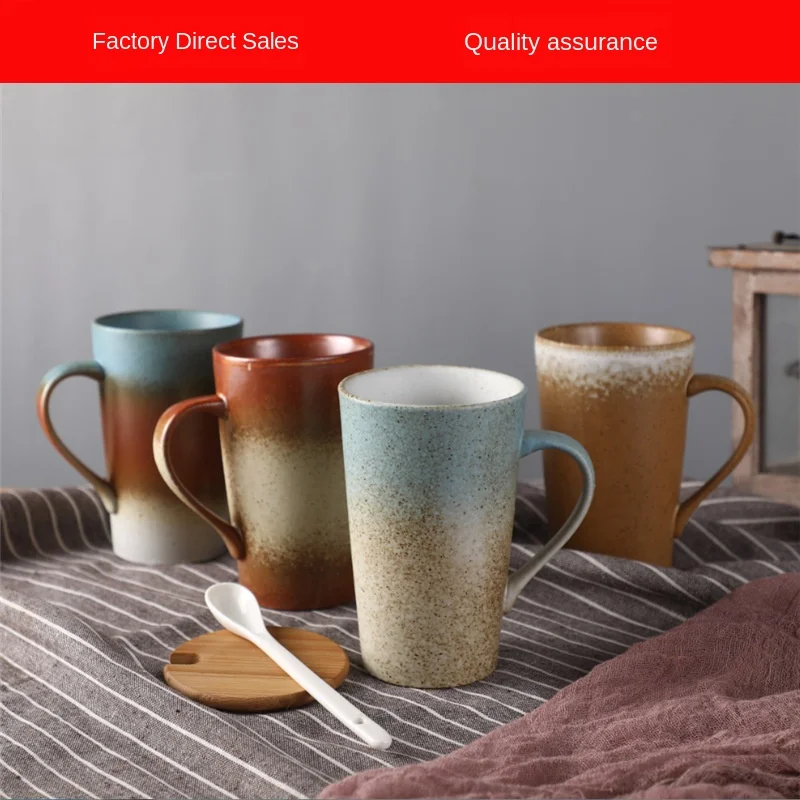 Ретро грубая керамическая кружка кофейная чашка креативность No.12 с крышкой Ложка