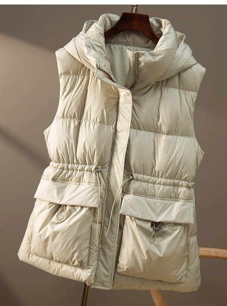 

Women Goose Down Coat Hooded Down Jacket Slim Waist Tank Female New
