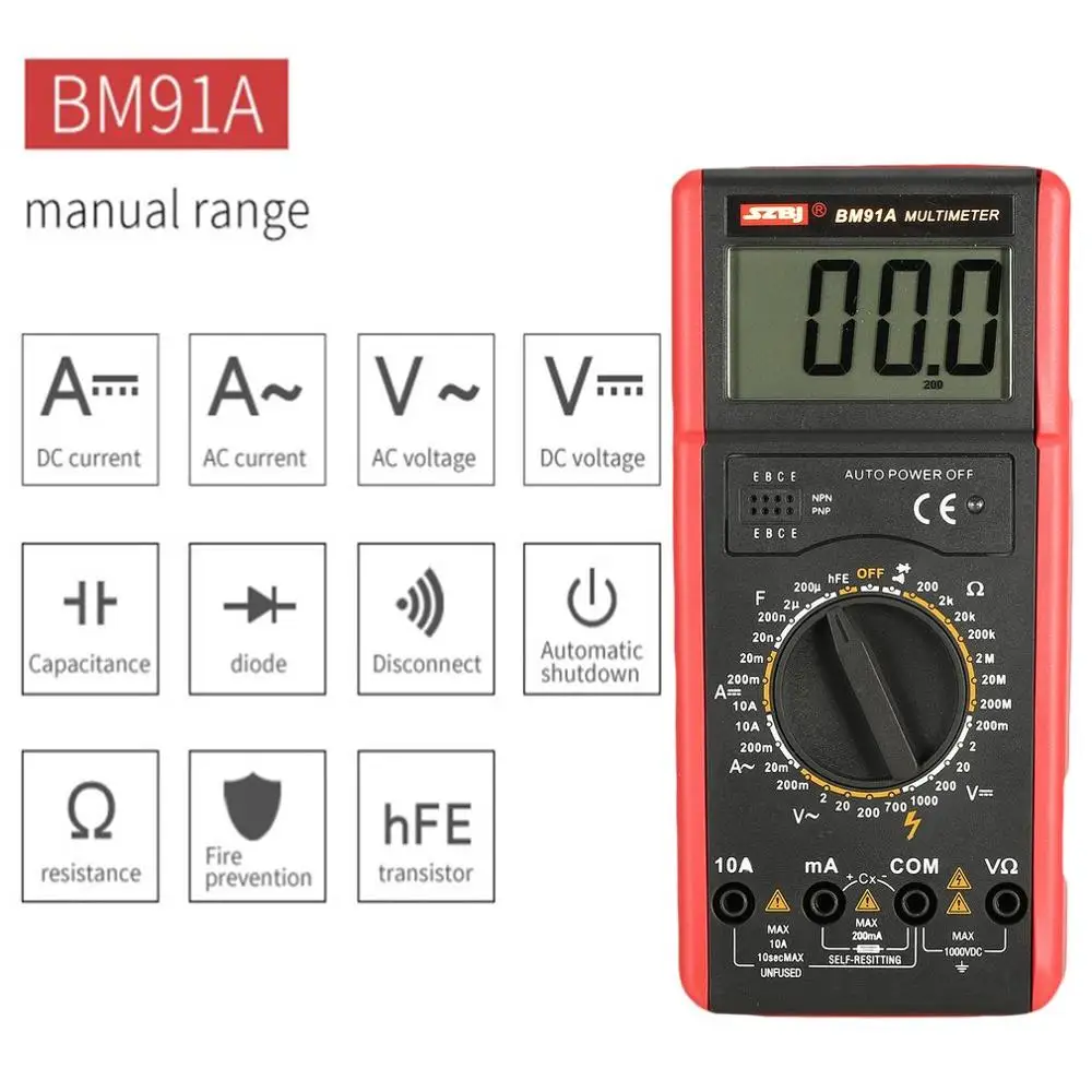 SZBJ Высокоточный цифровой мультиметр BM91A / BM91B AC/DC подсветка Автоматический