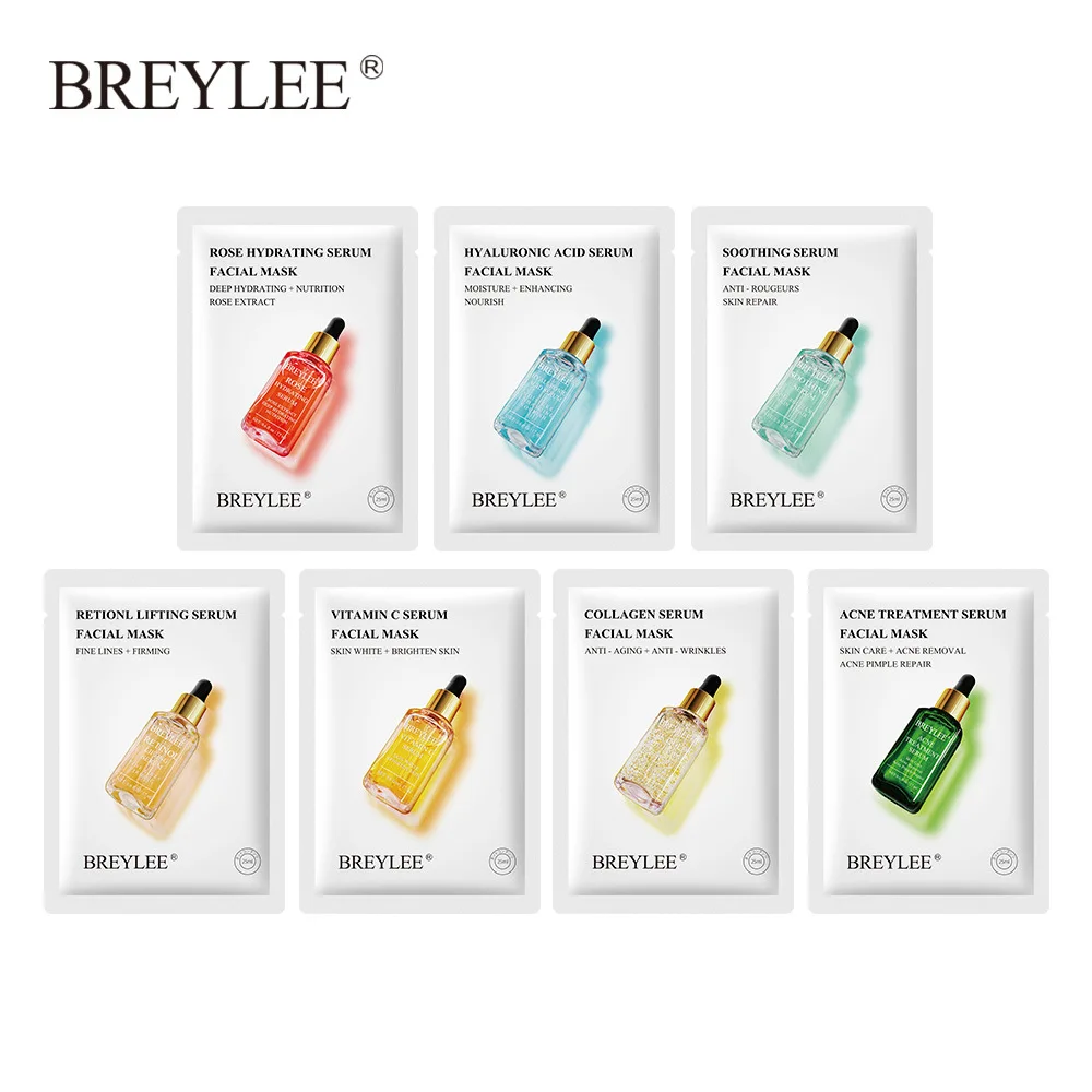 

BREYLEE Face Mask Collagen Facial Sheet Mask Retinol Acne Treatment Serum Whitening Moisturizer Skin Care Anti Aging Vitamin C