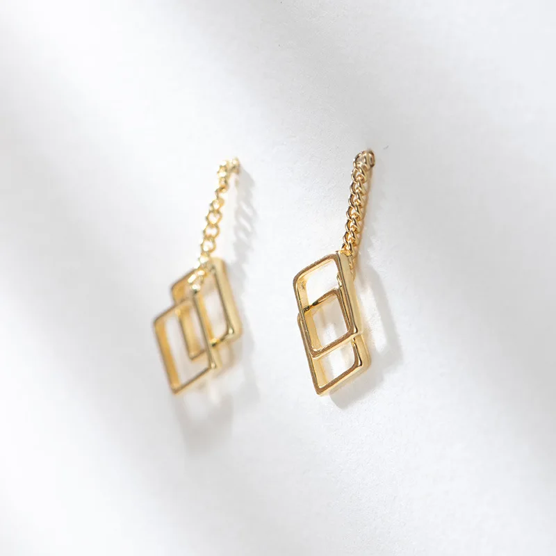 

S925 sterling silver simple women's box earrings fashion cute handmade original earrings for woman or girls