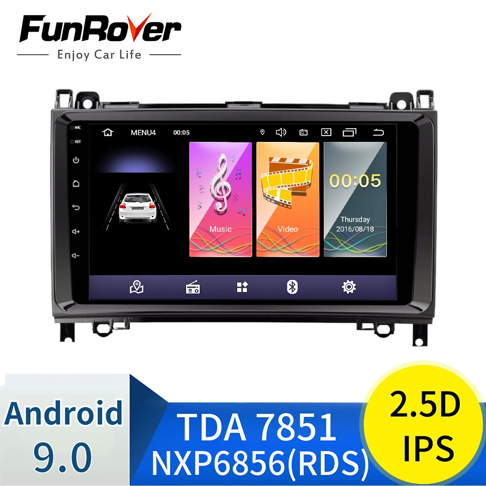 Funrover Автомобильный мультимедийный плеер Android 9.0 2 Din gps Авторадио для Mercedes Benz B W245 B150