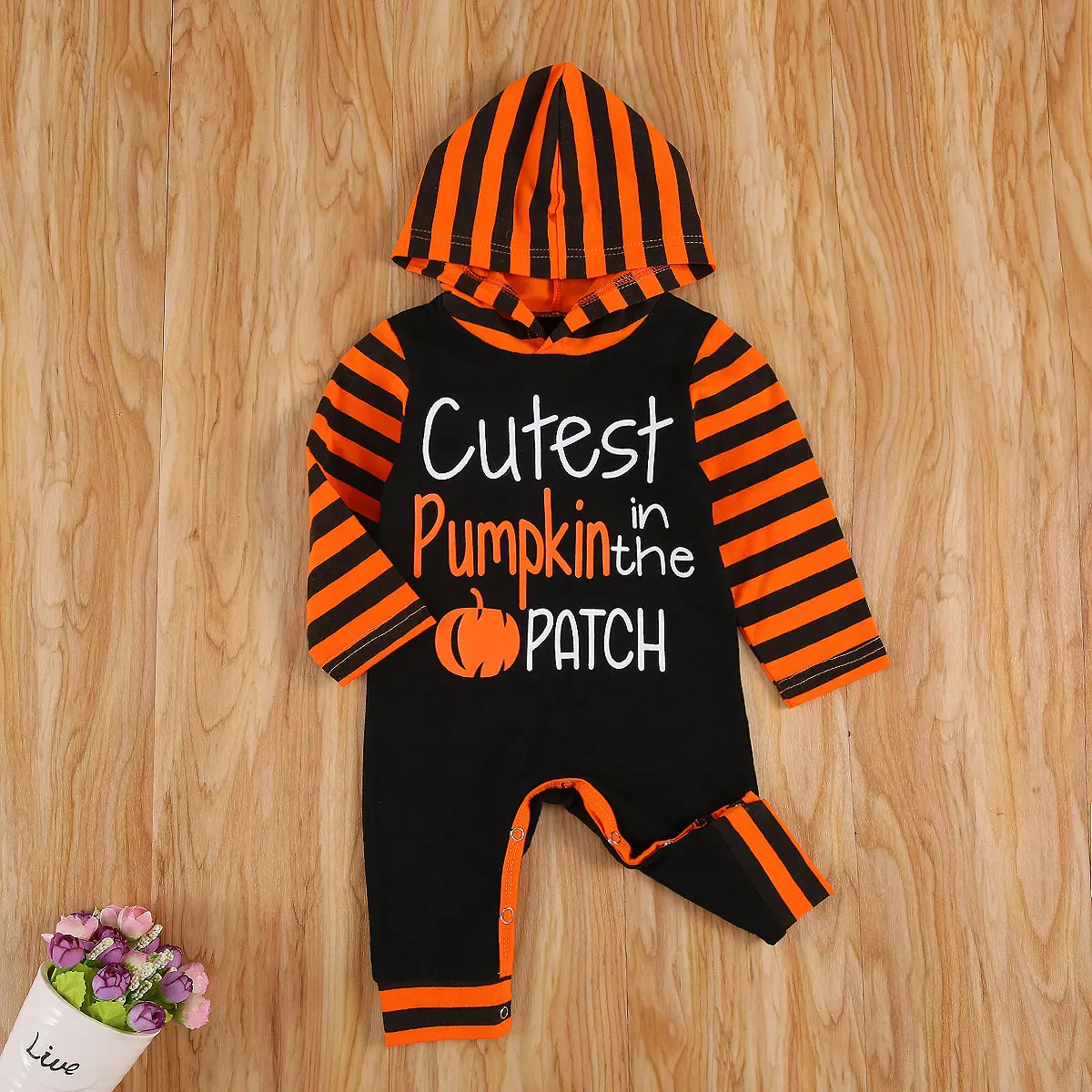 

Newborn Baby Pumpkin Long-Sleeve Jumpsuit Children's Stripes Hoodie Toddler Loose One-Piece Clothes Autumn Halloween Clothes
