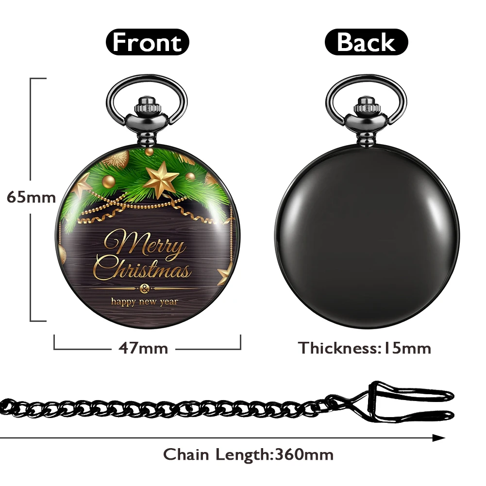 Christmas Tree Pocket Watch Gifts Set Cute Clock Presents with Box Gift Happy New Year Xmas for Men Women Kids Children Family