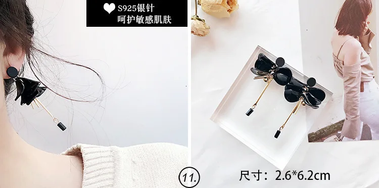 Новые корейские серьги для девушек, черные серьги с геометрическими кисточками для женщин, модные милые ювелирные аксессуары