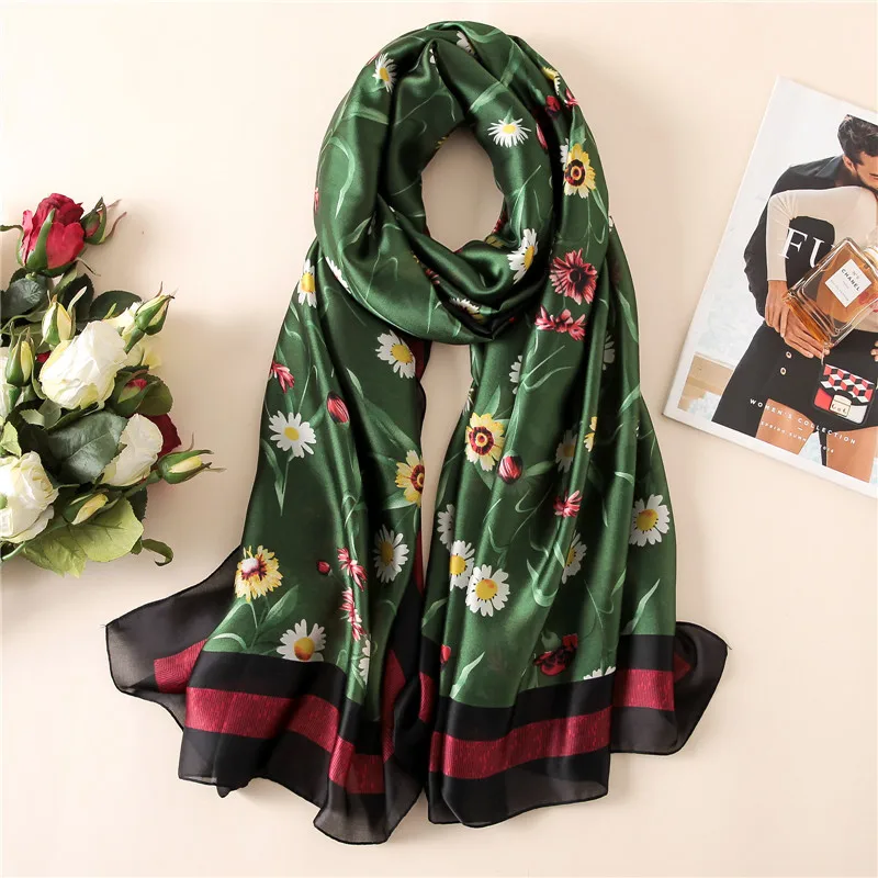 Женский шарф из чистого шелка роскошный брендовый дизайнерский с принтом