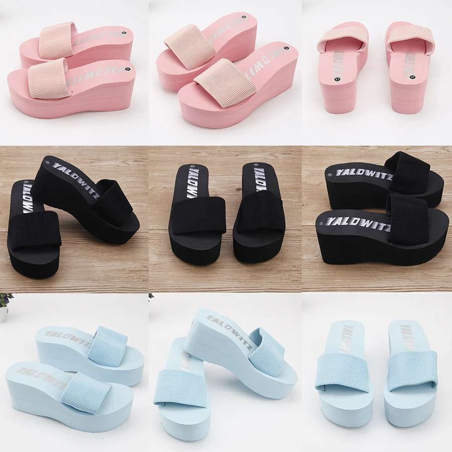 

2021 Cheap Simple Chanclas Elastic Fabric Slippers Women High Heel Beach Flip Flops Summer Platform Sandals Zapatos Mujer Lady