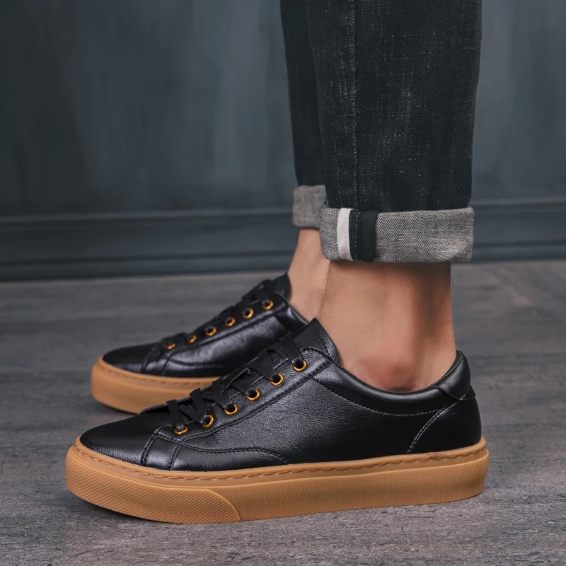 Men GenuineLeather Shoes Classic Leather Casual Comfortable Breathable Sneakers Fashion Lace Up Non-Slip Flats C4 | Обувь