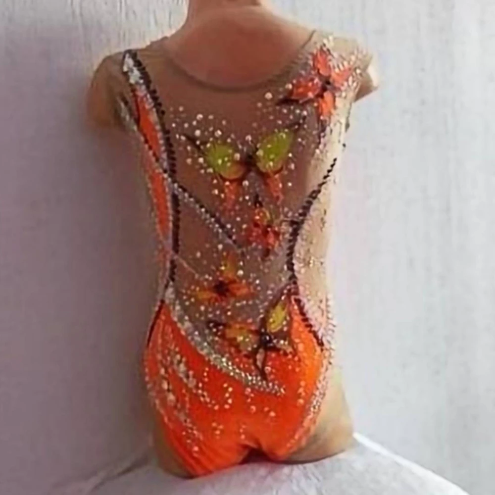 Bestellen Eislaufen Kleid Mädchen Orange Rhythmische Gymnastik Trikot Kinder Jugendliche Wettbewerb Kleid Ballsaal Frauen