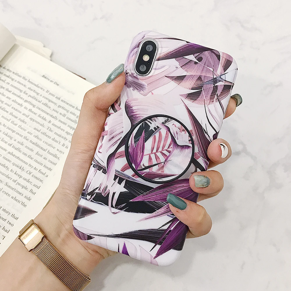 LOVECOM Ретро цветок лист стрейч держатель чехол для телефона для iPhone 11 Pro Max XR XS Max 7 8 6 Plus чехол мягкий IMD Телефон задняя крышка