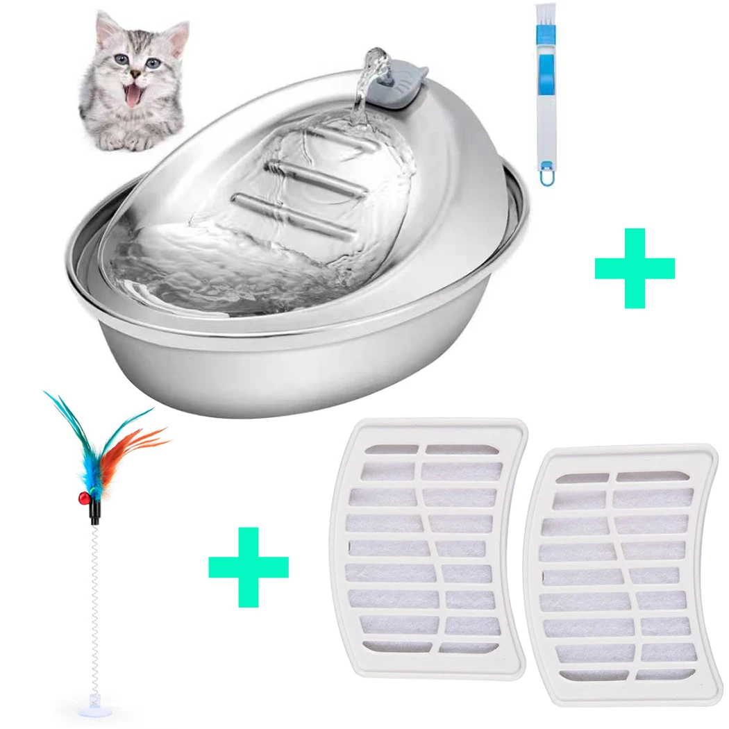 Stainless Steel Pet Cat Water Fountain 2L Automatic Cat Drinking Fountain Indoor Dogs Birds and Small Animals Water Dispenser