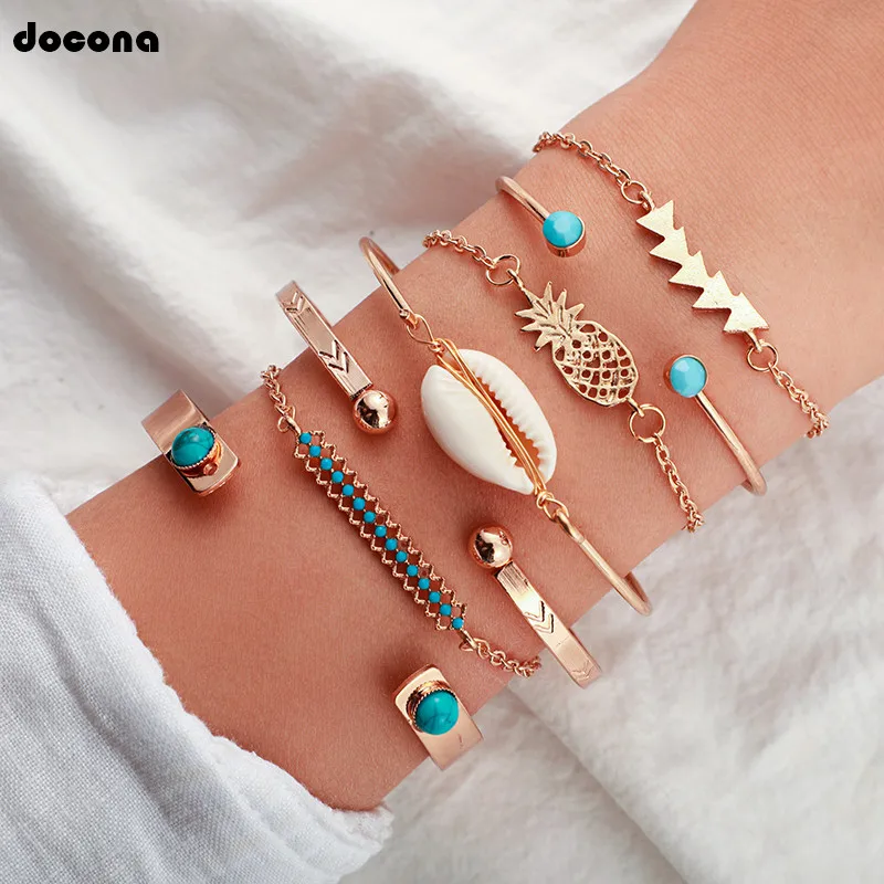 Docona Boho Shell Pinapple Arrow многослойный браслет для женщин Металлические Открытые