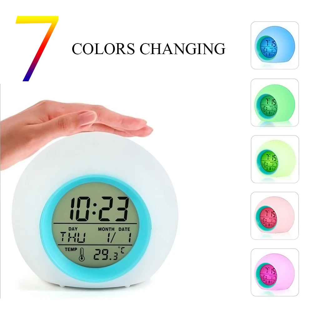 2019 New Creative 7 Color Changing Light Alarm Clock LCD Screen Digital Thermometer Night Glowing Cube Home Decor | Дом и сад