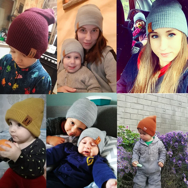 REAKIDS/зимняя детская шапка для родителей и детей, теплая шапка для папы и мамы, вязаная крючком эластичная вязаная шапка, мягкая теплая шапка для малышей