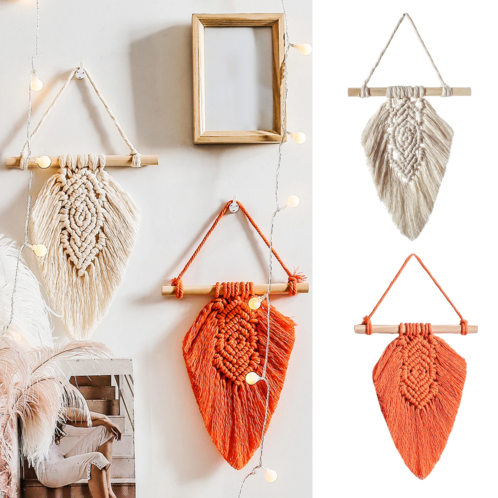 

Handmade Woven Wall Hanging Decor Feather Art Cotton Ornaments Leaf Tassel