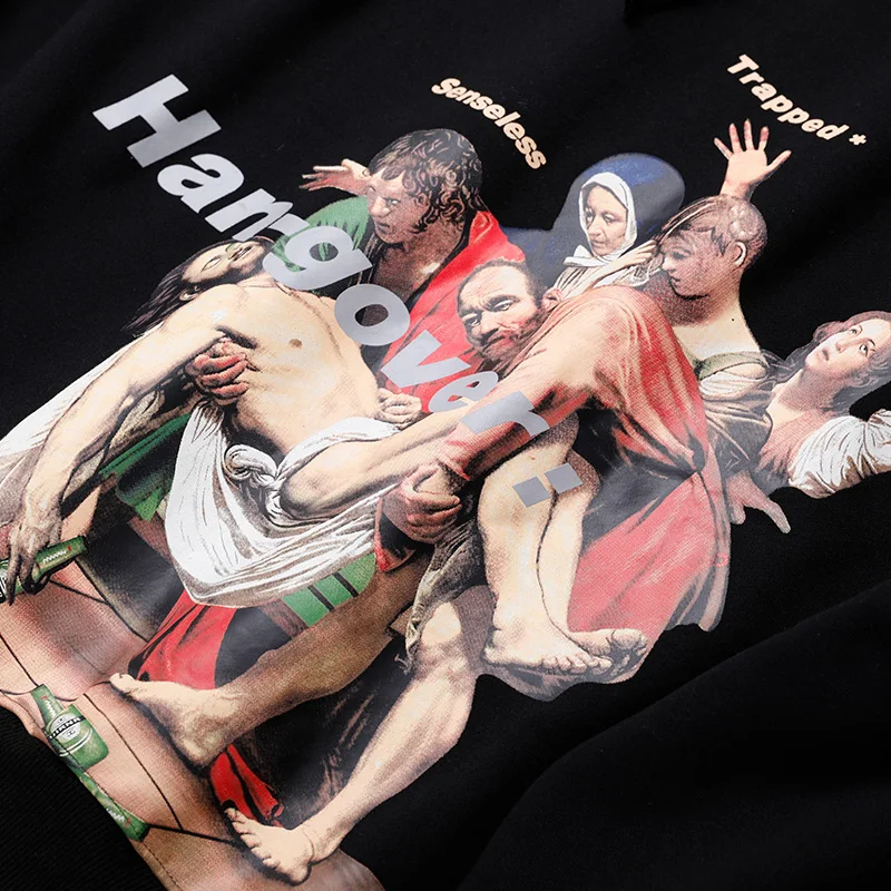 EFUNGAL Funny Mona Lisa Printed Long Sleeve Hooded Streetwear Men 2019 Harajuku Hip Hop Retro Hoodie | Мужская одежда