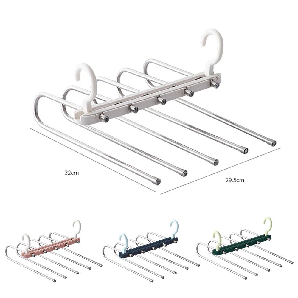 

Multilayer Pants Hangers with 2 Extra Hanger Hooks Adjustable Stainless Steel Pants Rack Organizer Hangers for Saving Space