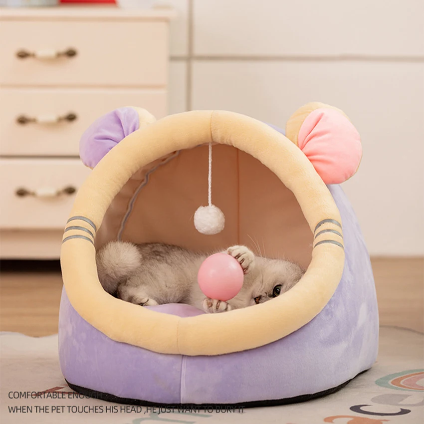 

Cute Cat Bed Warm Pet Basket Soft House Cave Kitten Cushion Nest Cat House Tent For Small Dog Mat Bag Cats Sleeping Bag Cave