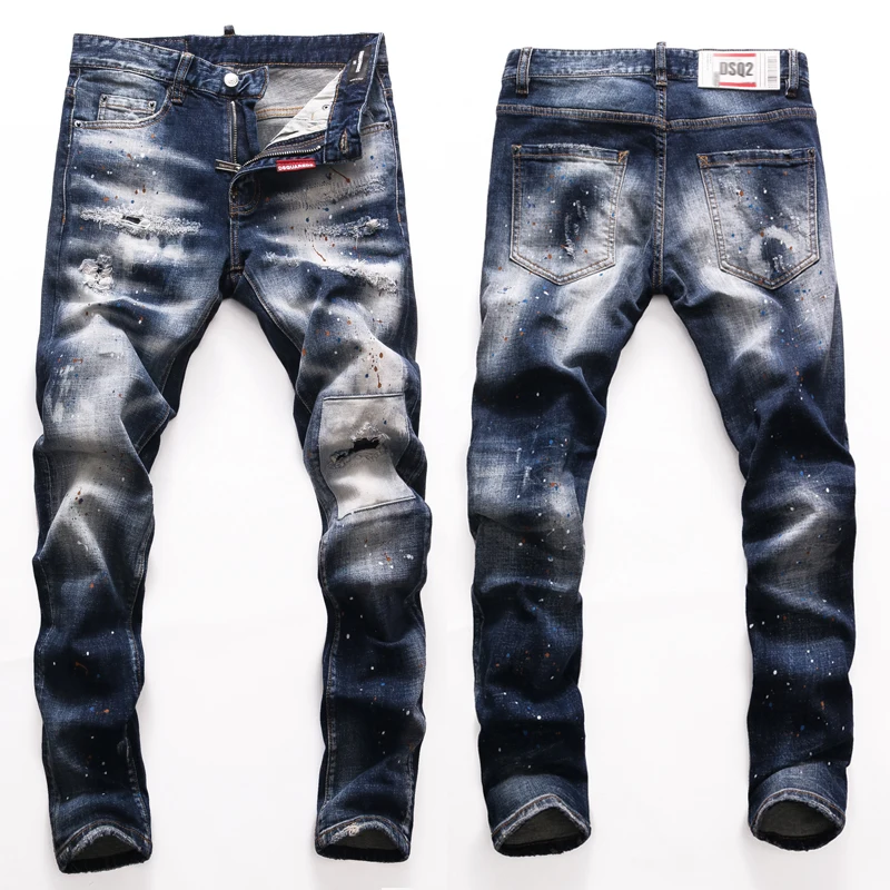 Hole DSQ22021D jeans pants pants locomotive Italian luxury tight jeans motorcycle car pull JeansD2 jeans