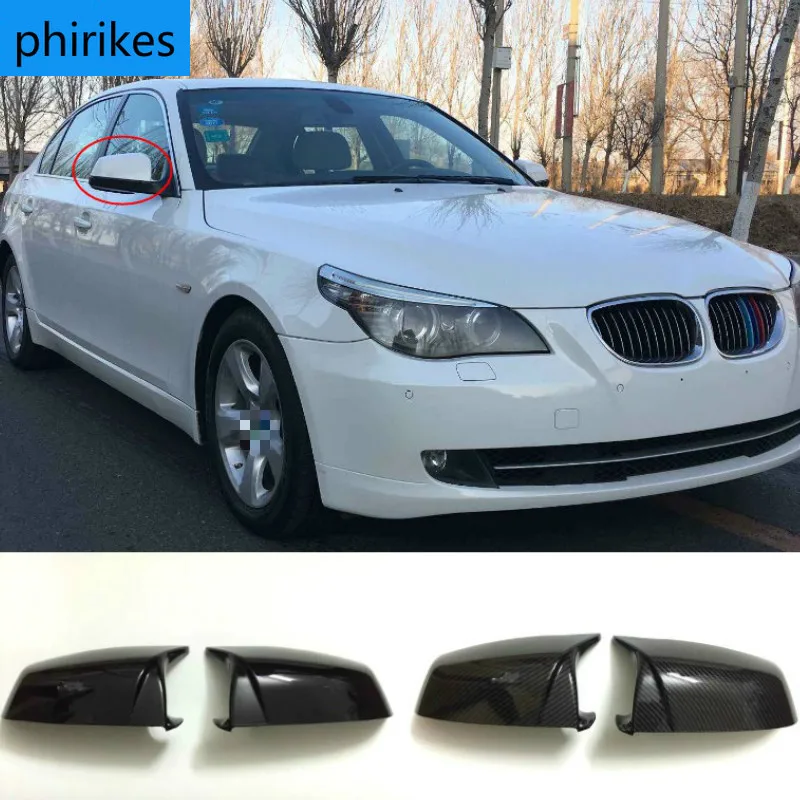 

2pcs Carbon Fiber Replacement Car Ox Horn Side Rear View Mirror Cap Shell Cover Trim For BMW E60 E61 5 Series 2006-2013