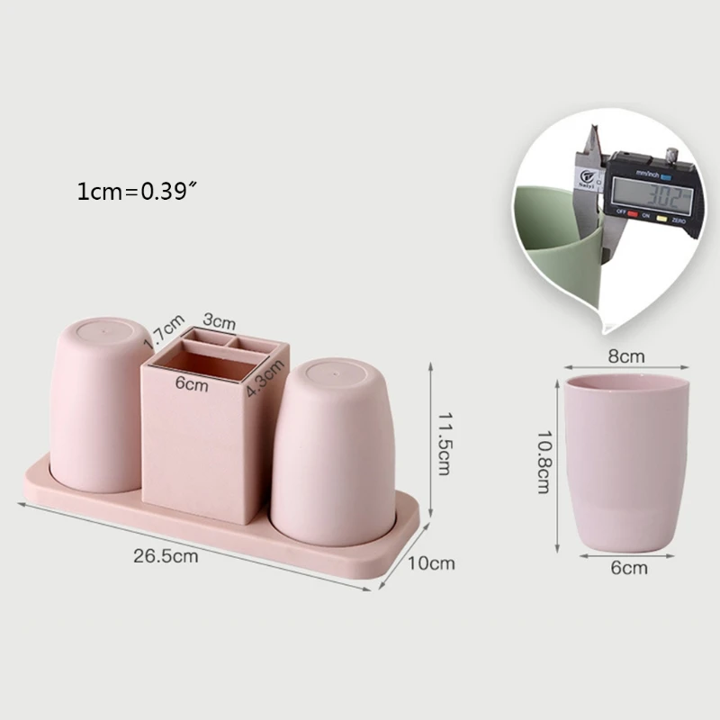 

QXNA Toothbrush Toothpaste Holder Stand 3 Toothbrush Slots with 2 Cups Bathroom Storage Organizer for Couples