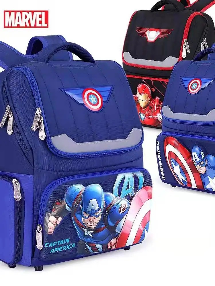 Рюкзак для мальчиков, ортопедический, с героями мультфильмов Marvel, Капитан Америка, Железный Паук, начальной школы, школьные ранцы для мальчи...